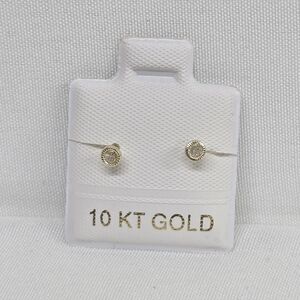 10K Gold Arete Broquel Stud Earrings with Zirconia Bezel Setting Unisex Gift